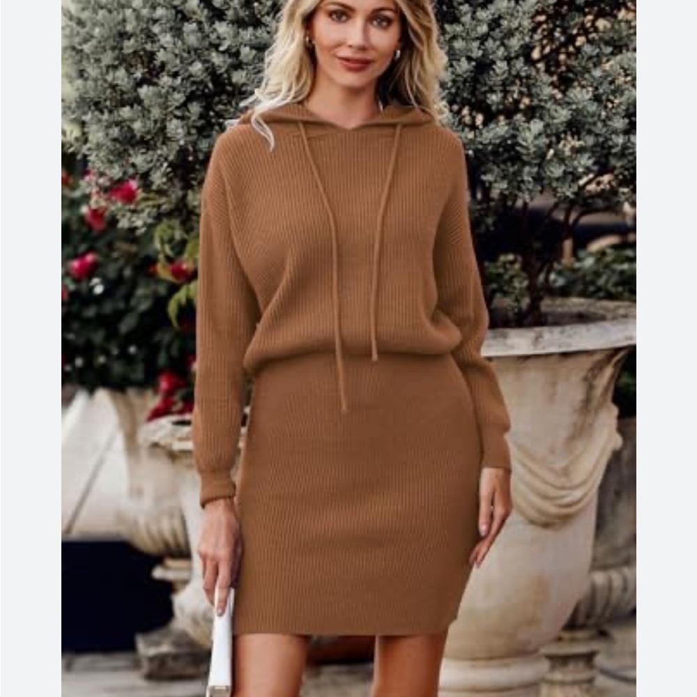 Tan Hooded Knit Dress - Picture 6 of 6